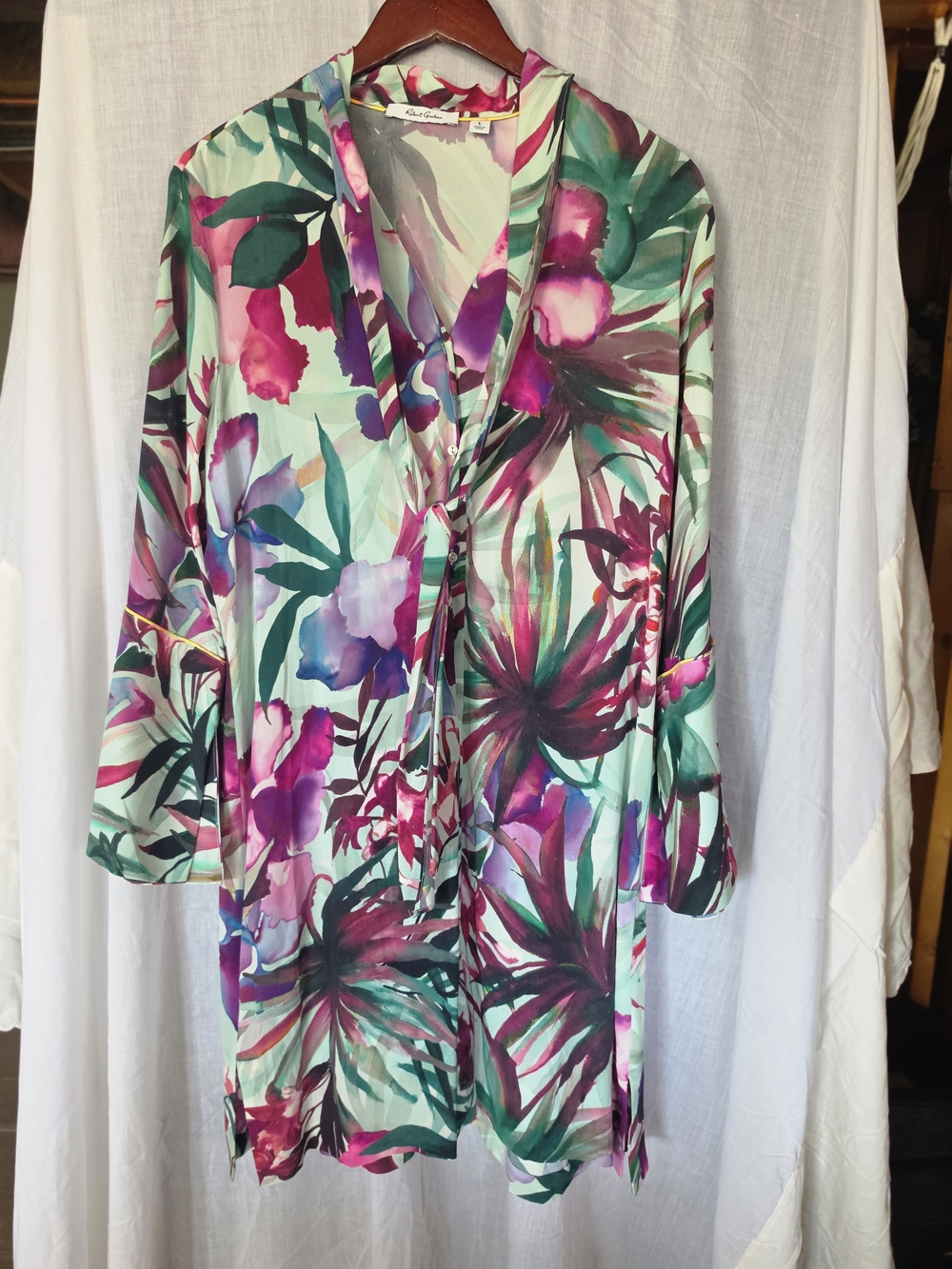 Robert Graham Mint Green Floral Mini Dress with Pink and Purple Bloom